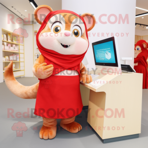 Red Dormouse mascot costume character dressed with a Wrap Skirt and Watches