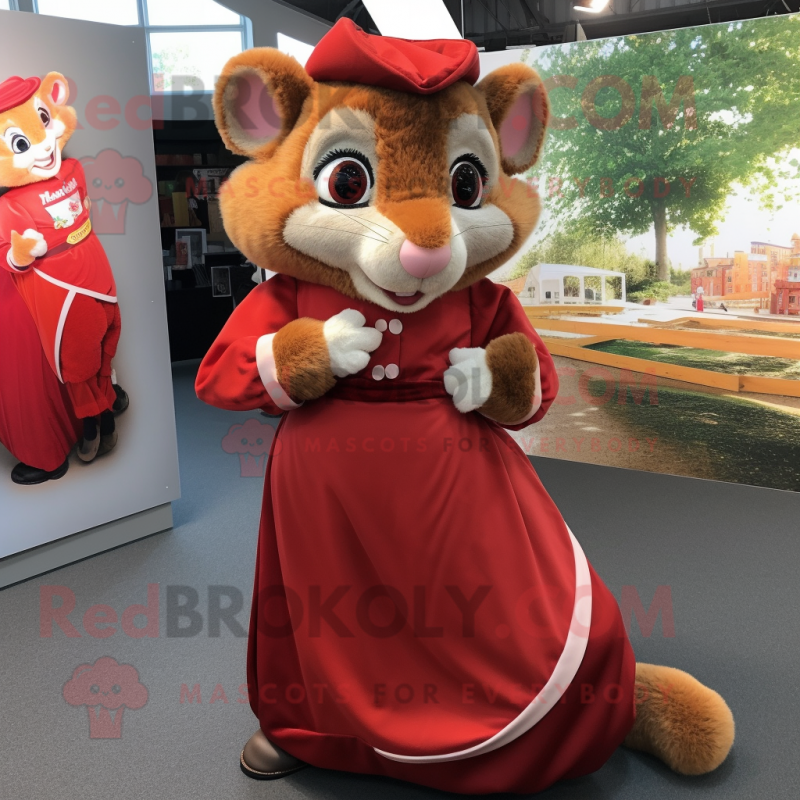 Red Dormouse mascot costume character dressed with a Wrap Skirt and Watches Red Dormouse mascot costume character dressed with a Wrap Skirt and Watches