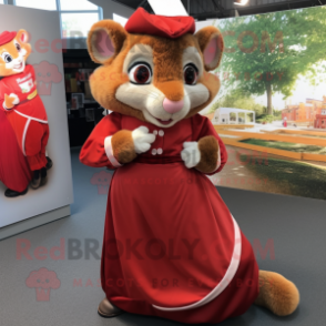 Red Dormouse mascot costume character dressed with a Wrap Skirt and Watches