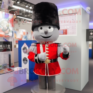 Silver British Royal Guard mascot costume character dressed with a Button-Up Shirt and Handbags