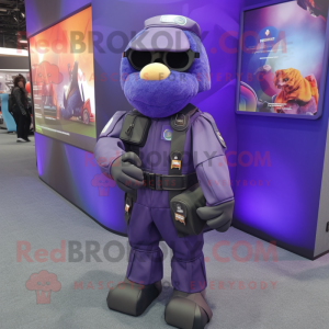 Purple Special Air Service mascot costume character dressed with a Dress and Handbags