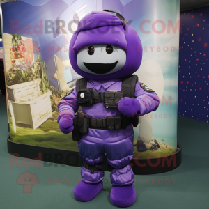 Purple Special Air Service mascot costume character dressed with a Dress and Handbags