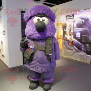 Purple Special Air Service mascot costume character dressed with a Dress and Handbags