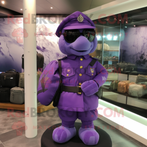 Purple Special Air Service mascot costume character dressed with a Dress and Handbags