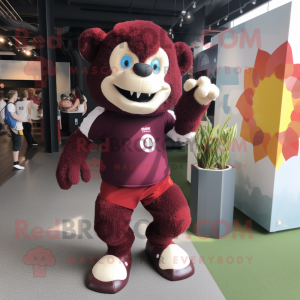 Maroon Juggle mascot costume character dressed with a Rash Guard and Anklets