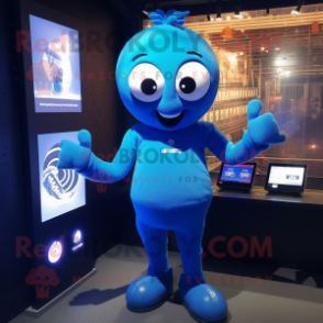 Blue Aglet mascot costume character dressed with a Bodysuit and Bracelet watches