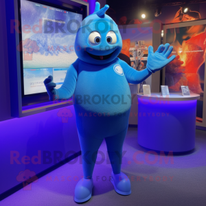 Blue Aglet mascot costume character dressed with a Bodysuit and Bracelet watches