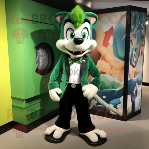 Green Skunk mascot costume character dressed with a Graphic Tee and Bow ties