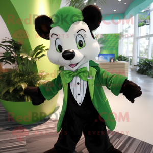 Green Skunk mascot costume character dressed with a Graphic Tee and Bow ties