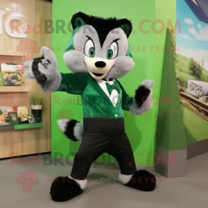 Green Skunk mascot costume character dressed with a Graphic Tee and Bow ties