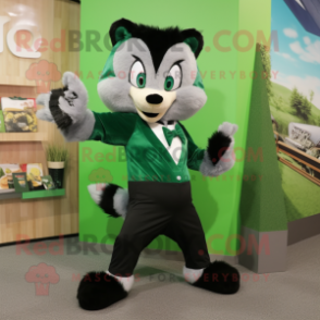 Green Skunk mascot costume character dressed with a Graphic Tee and Bow ties