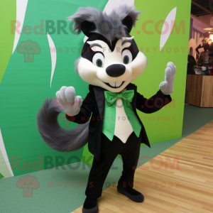 Green Skunk mascot costume character dressed with a Graphic Tee and Bow ties