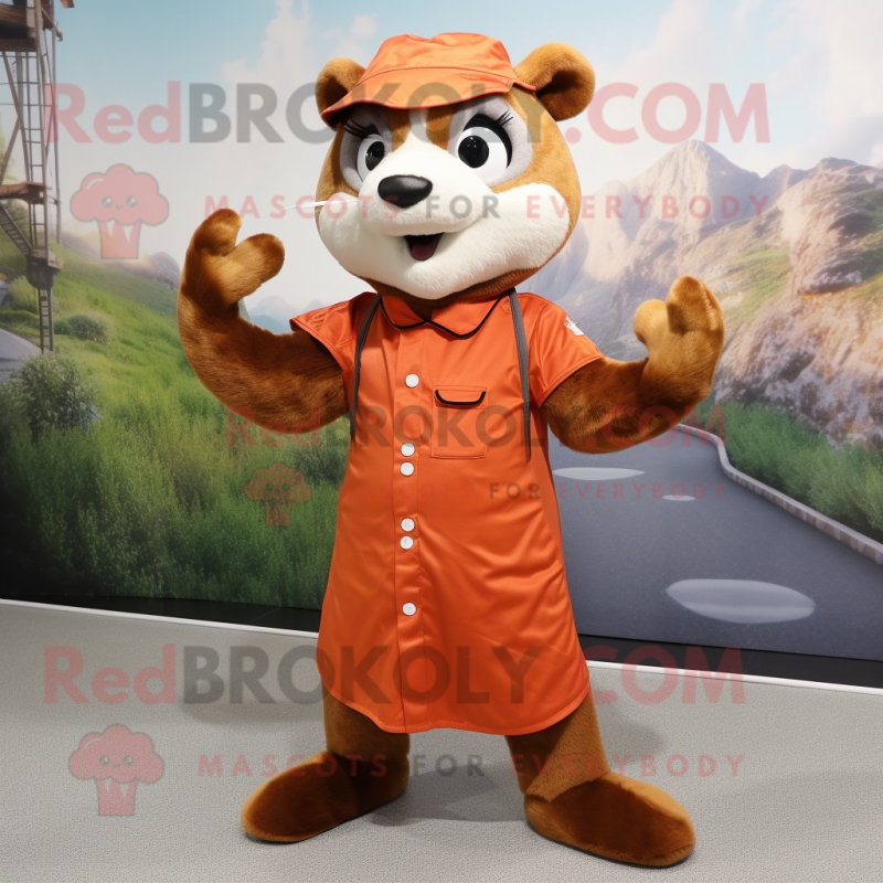 Rust Ferret mascot costume character dressed with a A-Line Dress and Shoe laces Rust Ferret mascot costume character dressed with a A-Line Dress and Shoe laces