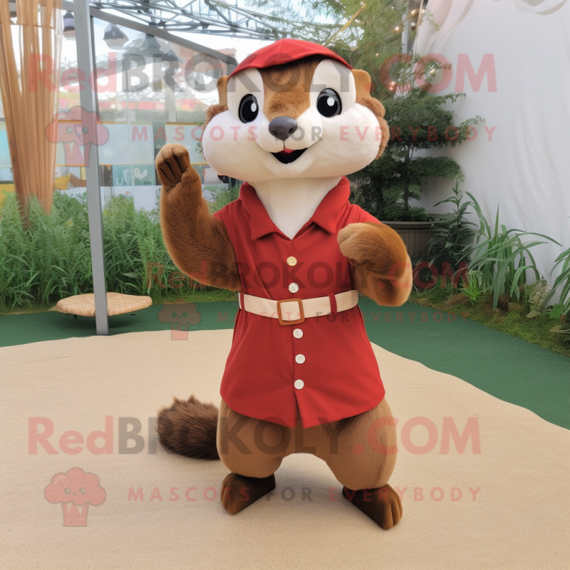 Rust Ferret mascot costume character dressed with a A-Line Dress and Shoe laces Rust Ferret mascot costume character dressed with a A-Line Dress and Shoe laces