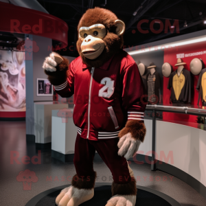 Maroon Monkey mascot costume character dressed with a Sweatshirt and Cufflinks