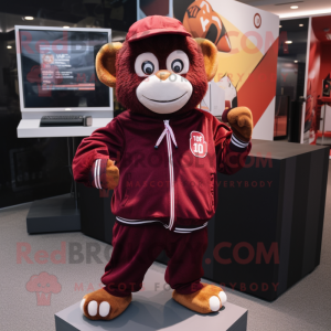 Maroon Monkey mascot costume character dressed with a Sweatshirt and Cufflinks