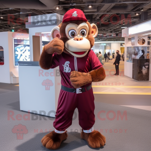 Maroon Monkey mascot costume character dressed with a Sweatshirt and Cufflinks