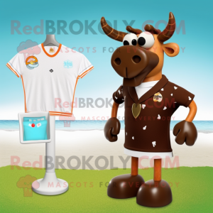 Brown Jersey Cow mascot costume character dressed with a Bikini and Cufflinks