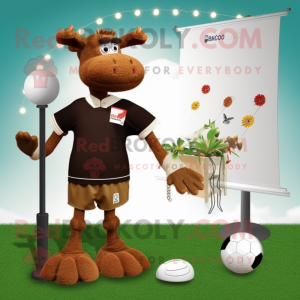 Brown Jersey Cow mascot costume character dressed with a Bikini and Cufflinks