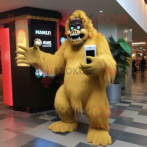 Gold Sasquatch mascot costume character dressed with a Midi Dress and Wallets