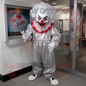 Silver Evil Clown mascot costume character dressed with a Poplin Shirt and Wallets