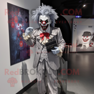 Silver Evil Clown mascot costume character dressed with a Poplin Shirt and Wallets