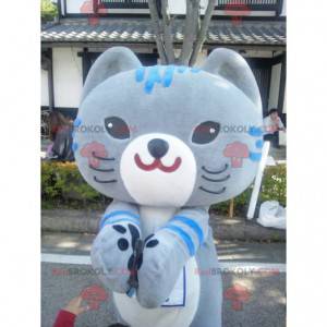 Grande mascote de gato azul e cinza mangá - Redbrokoly.com