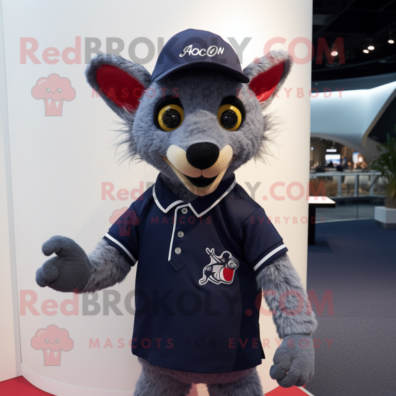 Navy Aye-Aye mascot costume character dressed with a Polo Tee and Cufflinks Navy Aye-Aye mascot costume character dressed with a Polo Tee and Cufflinks