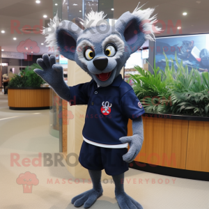 Navy Aye-Aye mascot costume character dressed with a Polo Tee and Cufflinks