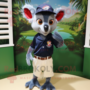 Navy Aye-Aye mascot costume character dressed with a Polo Tee and Cufflinks