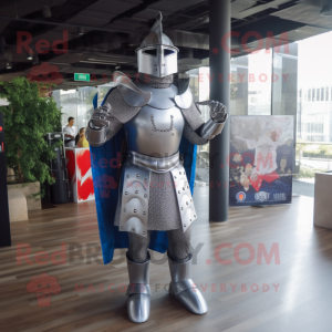 Silver Medieval Knight mascot costume character dressed with a T-Shirt and Ties