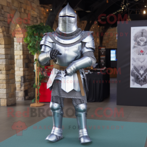 Silver Medieval Knight mascot costume character dressed with a T-Shirt and Ties