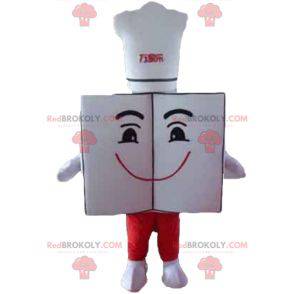 Kæmpe og smilende restaurantmenu-maskot med kokkehue -