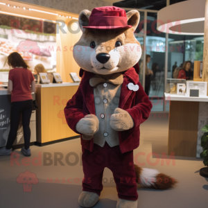 Maroon Marten mascot costume character dressed with a Waistcoat and Headbands