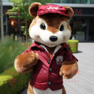 Maroon Marten mascot costume character dressed with a Waistcoat and Headbands