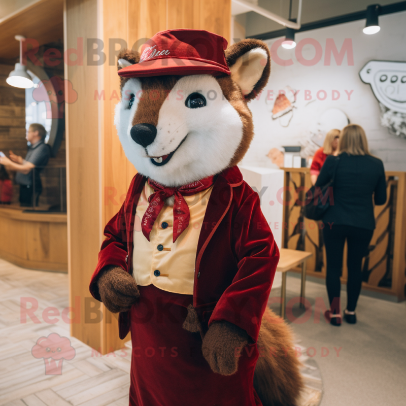 Maroon Marten mascot costume character dressed with a Waistcoat and Headbands Maroon Marten mascot costume character dressed with a Waistcoat and Headbands