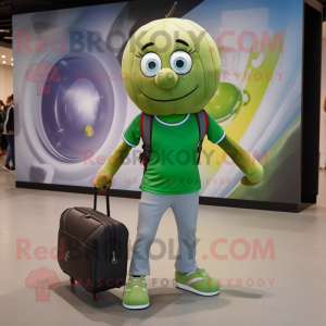 Olive Soccer Ball mascot costume character dressed with a Skinny Jeans and Briefcases