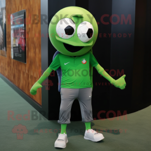 Olive Soccer Ball mascot costume character dressed with a Skinny Jeans and Briefcases