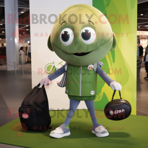 Olive Soccer Ball mascot costume character dressed with a Skinny Jeans and Briefcases