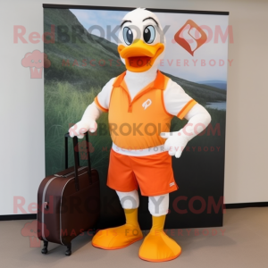 Orange Swans mascot costume character dressed with a Board Shorts and Briefcases