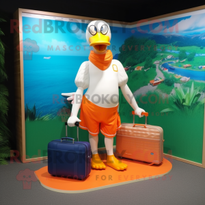 Orange Swans mascot costume character dressed with a Board Shorts and Briefcases