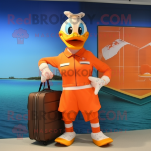 Orange Swans mascot costume character dressed with a Board Shorts and Briefcases