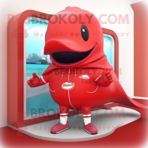 Red Whale mascot costume character dressed with a Chinos and Anklets