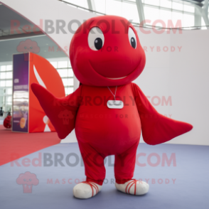 Red Whale mascot costume character dressed with a Chinos and Anklets