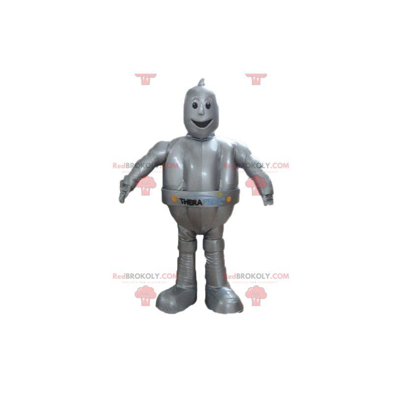 Obří a usměvavý metalický šedý robot maskot - Redbrokoly.com