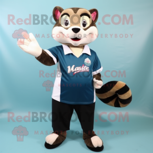nan Weasel mascot costume character dressed with a Rugby Shirt and Foot pads
