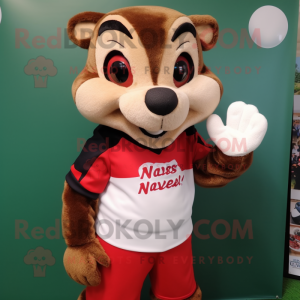 nan Weasel mascot costume character dressed with a Rugby Shirt and Foot pads