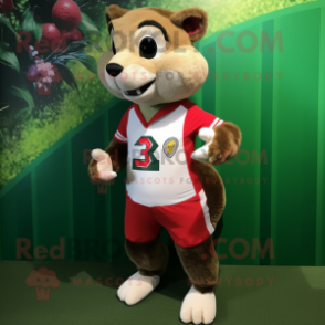 nan Weasel mascot costume character dressed with a Rugby Shirt and Foot pads