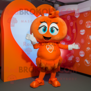 Orange Heart mascot costume character dressed with a Culottes and Bracelets