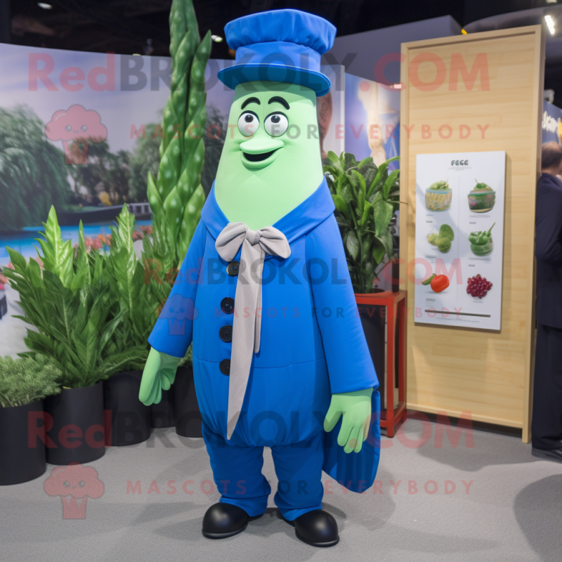 Blue Asparagus mascot costume character dressed with a Coat and Ties Blue Asparagus mascot costume character dressed with a Coat and Ties